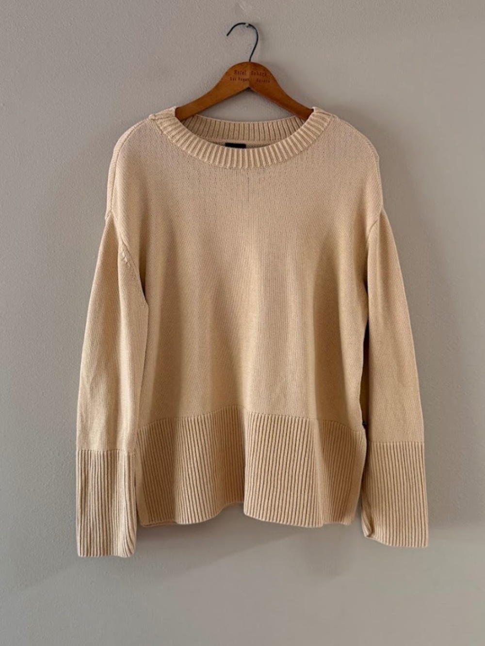 GAP 100% Cotton Warm Tan Oversized Crew Sweater, Sz Medium